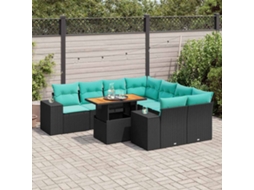 Vidaxl 9 Pcs Conjunto De Sofás P/ Jardim C/ Almofadões Vime Pe Preto
