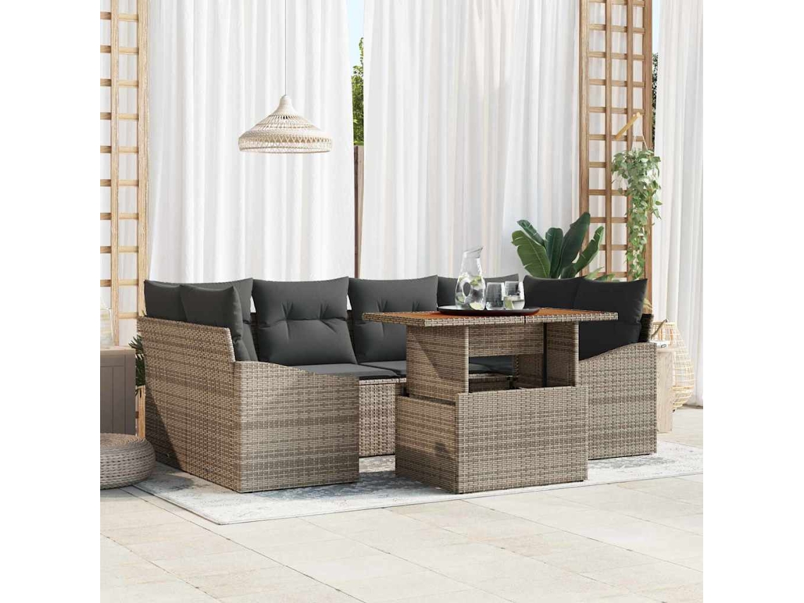 Vidaxl Conjunto De Sofá De Jardim 7 Unid. Cinzeto Rattan Sintético
