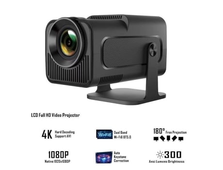 Mini Projetor Portátil, Android 13, Projetor de Vídeo, Brilho 300 ANSI, Resolução Full HD 1080p, Suporte 4K, WiFi 6 e BT 5