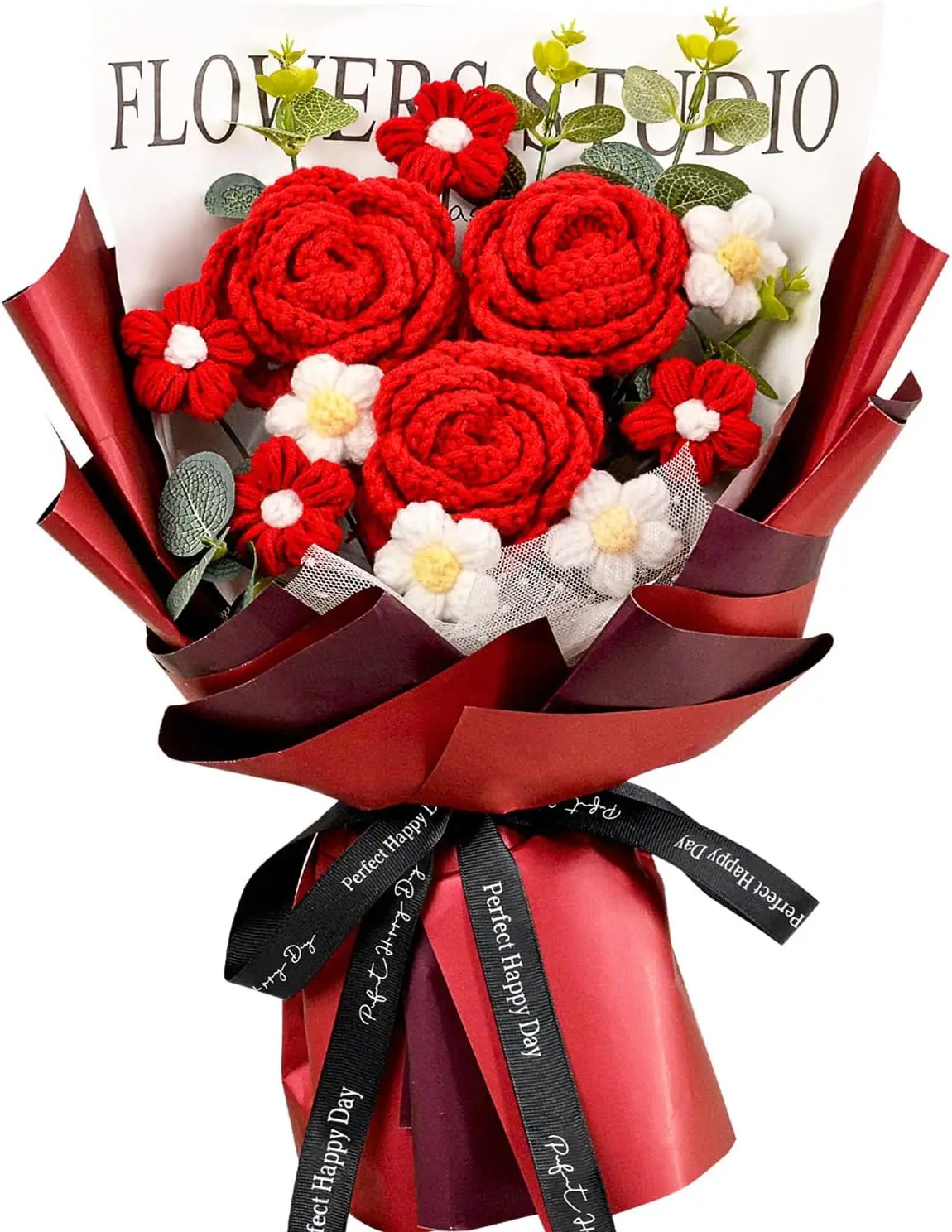 (vermelho) Buquê De Rosas Vermelhas Feito À Mão Em Crochê, A Escolha Perfeita Para Presente.