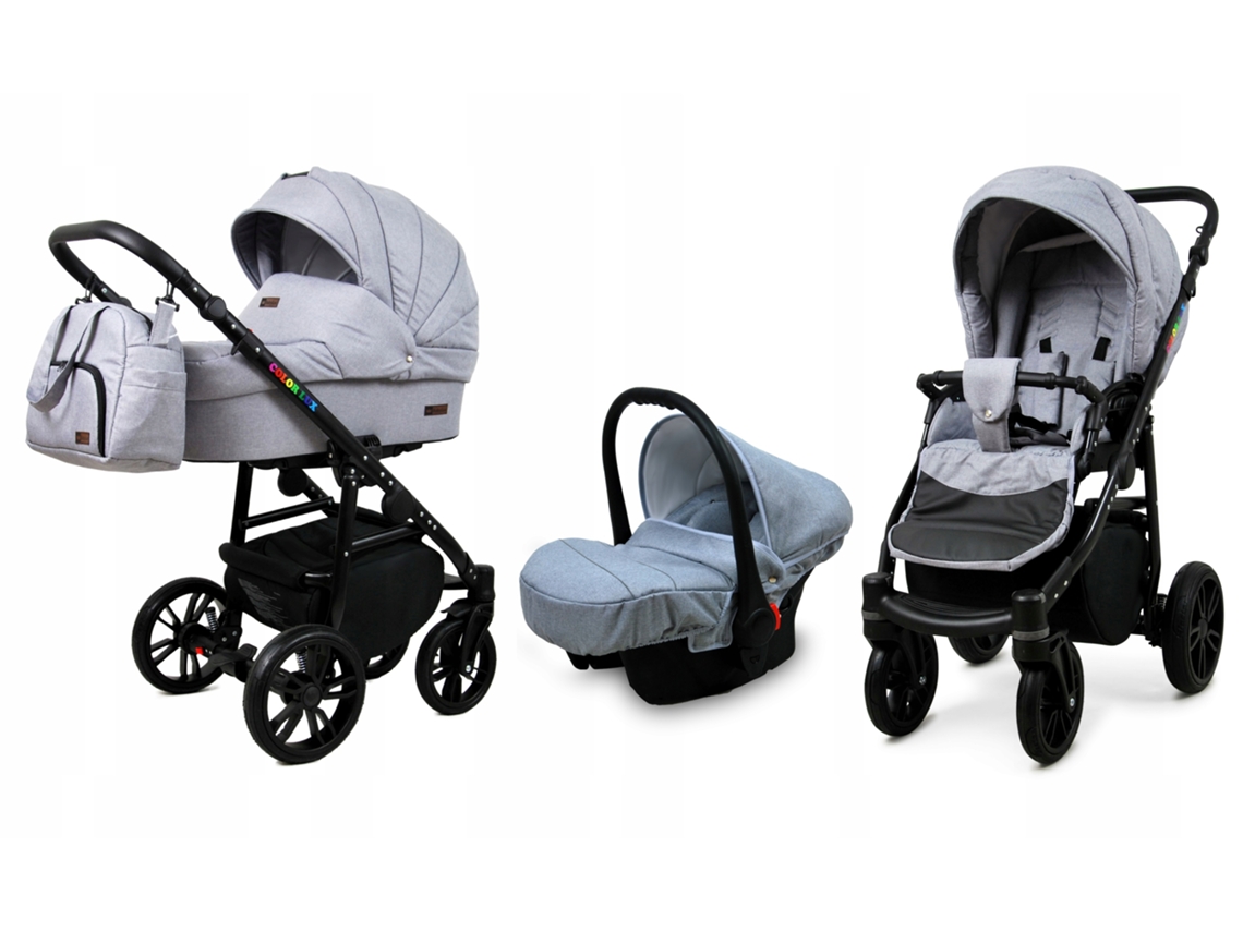Carrinho de Bebé Multifuncional BABYLUX CLASSIC GOLD 3 Em 1 -Silver Flex BLACK FRAME - Ajustável e dobrável Construção leve em alumínio - Acessórios