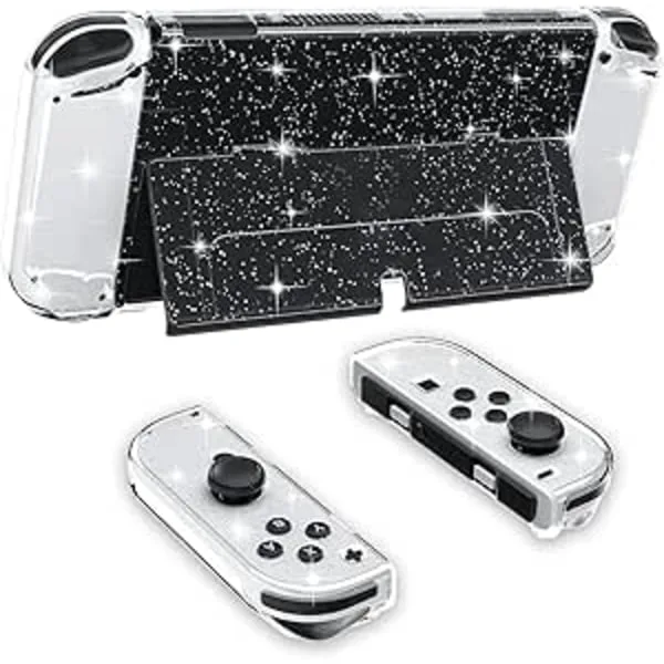 Capa Protetora Para Nintendo Switch Oled, Capa Protetora Com Glitter Encaixável Para Pc Com Flip Shell Compatível Com Console Switch Oled, Transparent