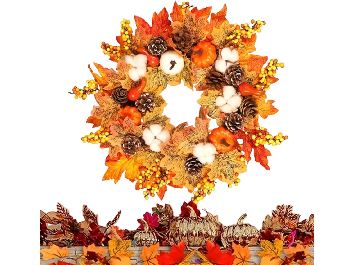 Guirlandas De Ação De Graças Para Porta De Entrada, Guirlanda De Porta De 45cm Com Decoração Sazonal Gokoco