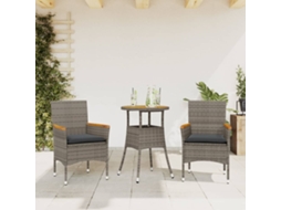 Vidaxl 3 Pcs Conjunto Jantar Jardim C/ Almofadões Vime Pe/acácia Cinza