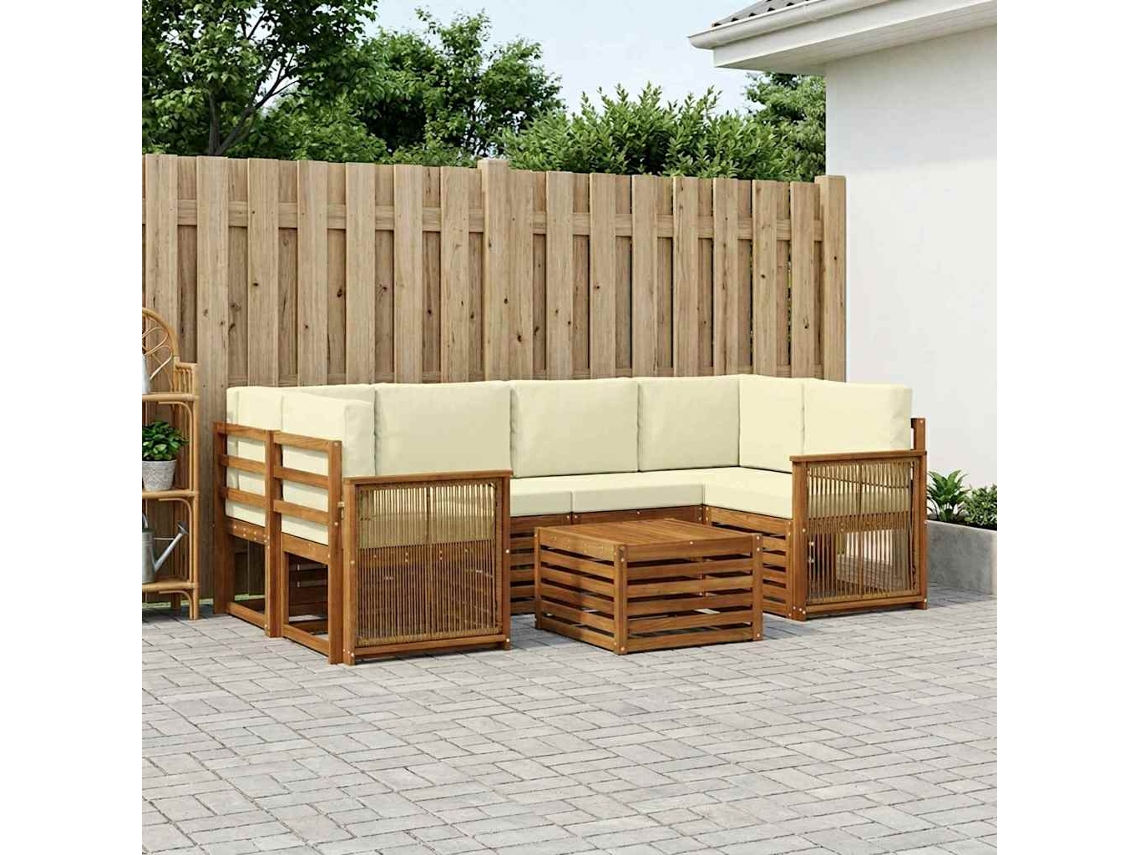 Vidaxl Conjunto De Sofás Para Exterior 7 Unid. Natural E Creme