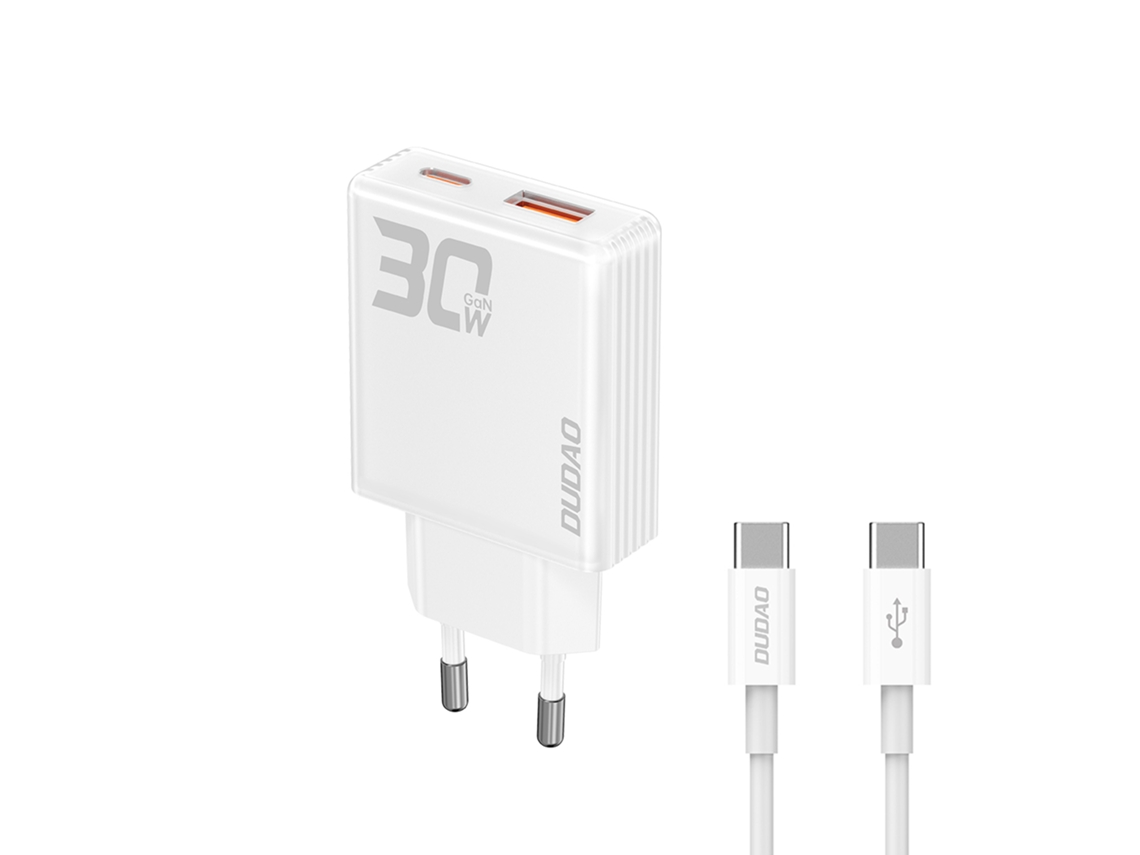 Ładowarka Sieciowa Gan 30w Usb a Usb c Z Kablem Usb c Biała DUDAO