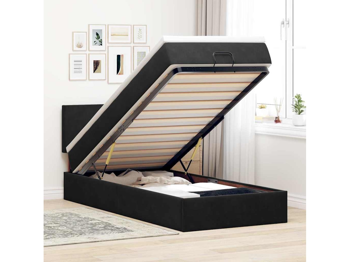 Estrutura De Cama Otomana Vidaxl Com Colchão Preto 100x200cm Veludo