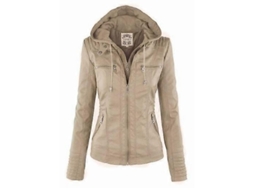 Chaqueta de Couro Falso para Mulher, com Capuz, Tamanho XS S/MARCA
