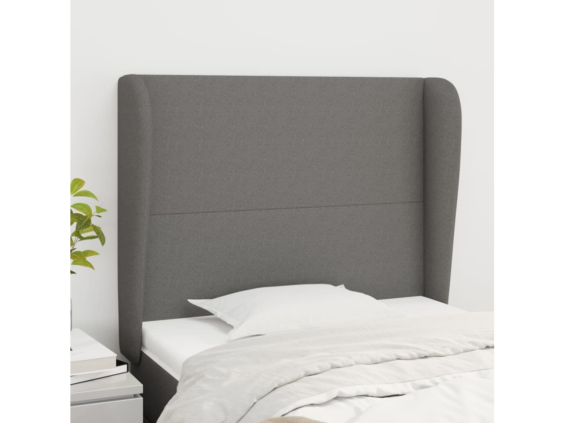 Vidaxl Cabeceira Cama C/ Abas Tecido 93x23x118/128 Cm Cinzento-escuro