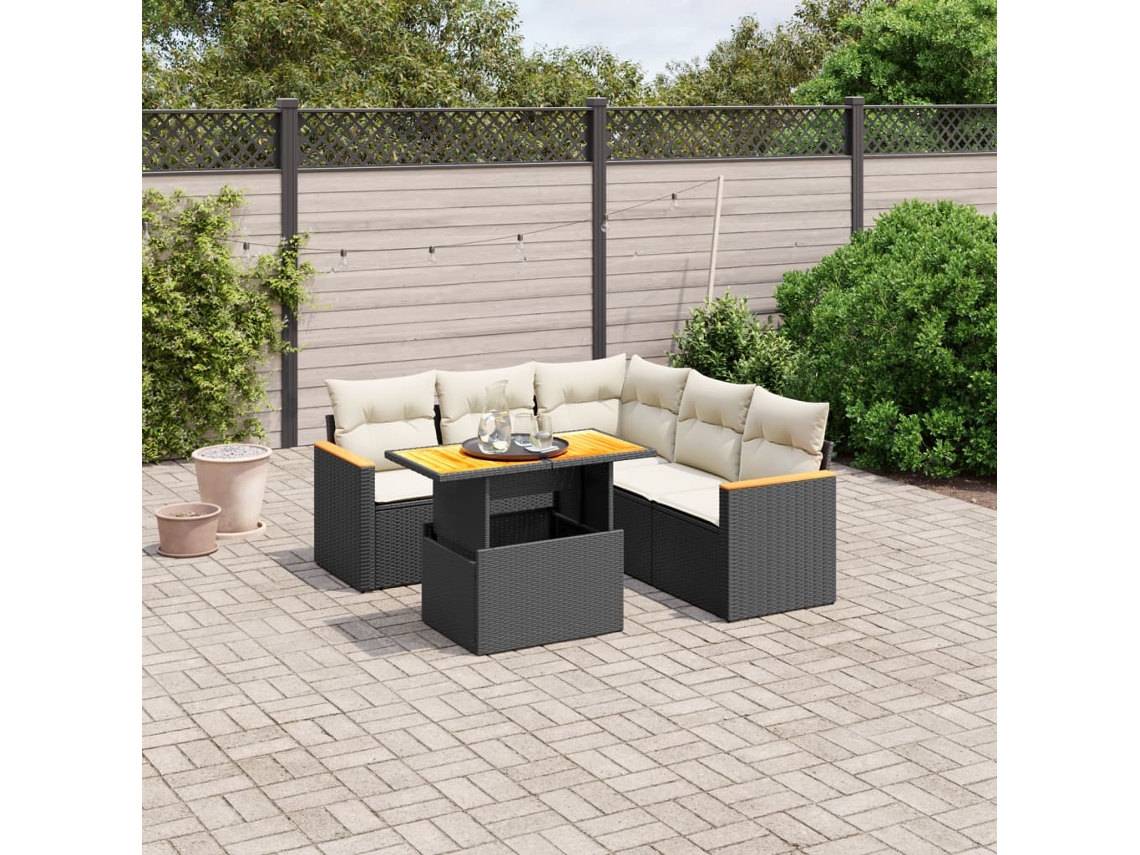 Vidaxl 6 Pcs Conjunto Sofás De Jardim C/ Almofadões Vime Pe Preto