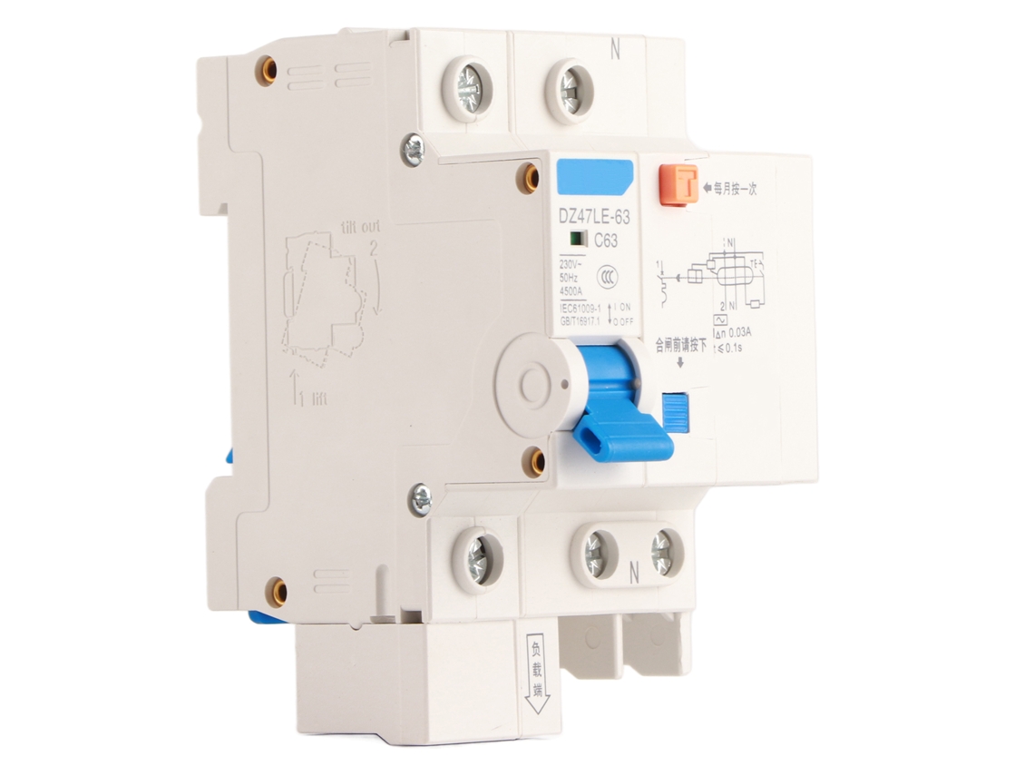 Interruptor de corrente residual RCCB DZ47LE-63 1P N C63 230V 63A 30mA