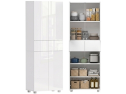 Despensa De Cozinha Com 4 Portas, 3 Prateleiras Ajustáveis E 5 Níveis Em Mdf E Aglomerado, 60x35x170 Cm, Branca., Com Estrutura Resistente E Durável,