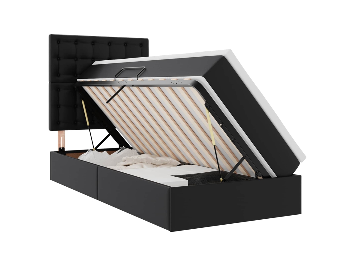 Cama com Arrumação e Led Preto 100 X 200 Cm Couro Sintético VIDAXL