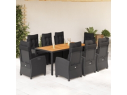 Vidaxl 9 Pcs Conjunto De Jantar P/ Jardim C/ Almofadões Vime Pe Preto
