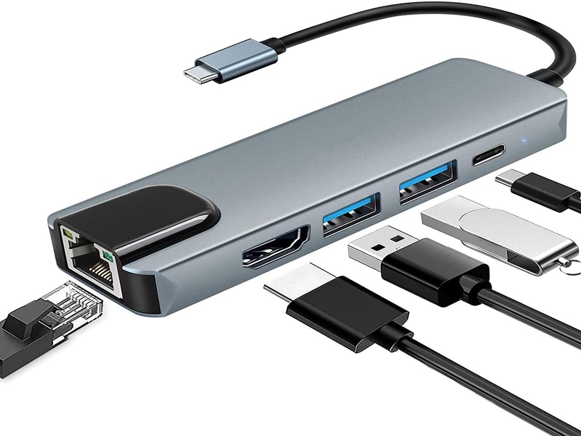 Hub Multiporta 5 em 1 com Usb c, Hdmi, 4k e 1080p, 3d, Pd 100w LURELIA
