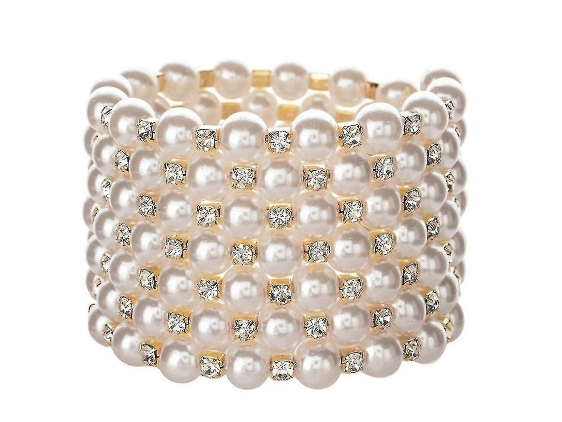 Pulseiras E Brincos De Contas Largos Para Mulheres Com Pérolas E Cristais De Ródio