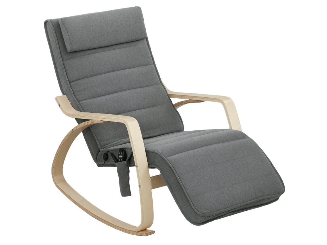 Cadeira Balanço Massagem Aquecimento Acolchoada Cinza Relax