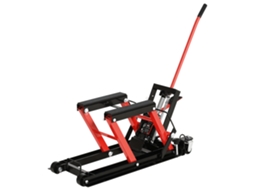 Suporte Hidráulico Moto 110x36x67cm Preto e Vermelho, Capacidade 680kg, Altura Ajustável 24 36cm e Plataforma Antiderrapante. Ge