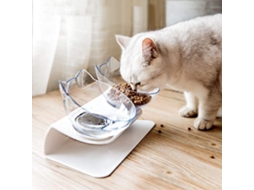 Tigelas de Alimentação Elevadas a 15° para Gatos com Tapete de Silicone, Duplas de Plástico Transparente com Suporte AQUAFORGE