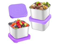 Conjunto 3 Peças Recipientes Em Aço Inox 180ml - Mini Marmitas Antivazamento Com Tampa De Silicone Para Lanches