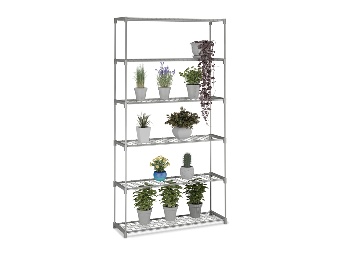 Estante De Flores Relaxdays, A X L X P: 174 X 91 X 28 Cm, 6 Prateleiras, Montagem, Metal E Plástico, Cinza