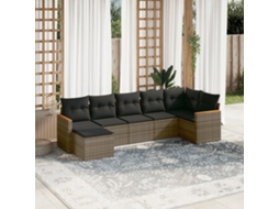 Vidaxl 7 Pcs Conjunto Sofás P/ Jardim C/ Almofadões Vime Pe Cinzento