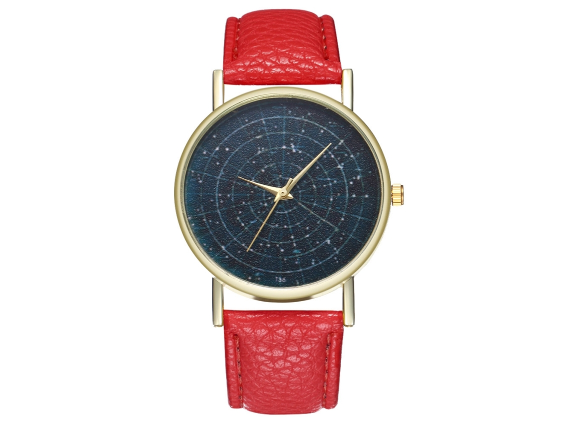 Relógio de pulso de quartzo com pulseira de couro PU, estilo minimalista e moderno, Zhoulianfa vermelho unissex.