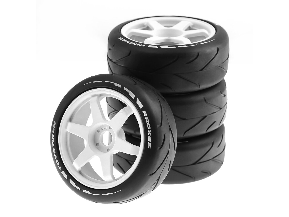 Conjunto De 4 Pneus E Rodas De Rally On-road Pretos Com Encaixe Hexagonal De 17 Mm Para Carros Rc Arrma Zd Racing Hsp Hnr X3gt Nas Escalas 1/7 E 1/8.