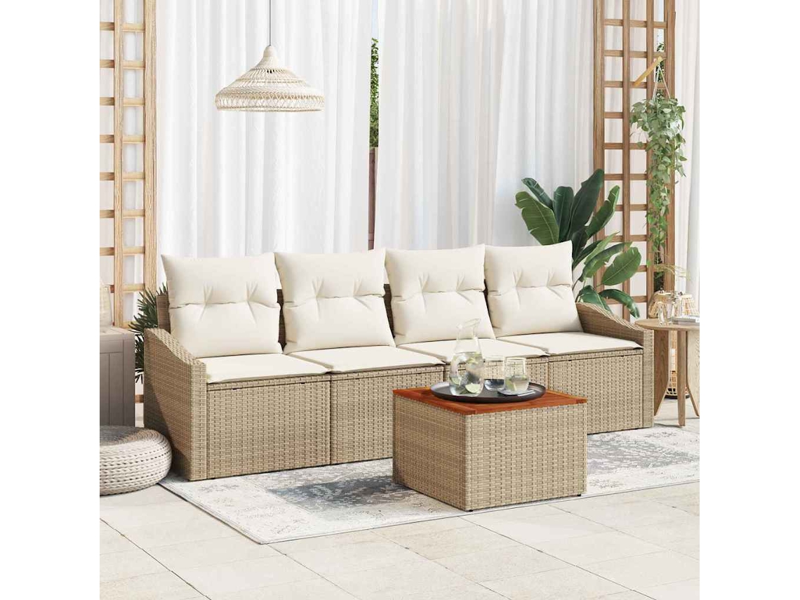 Vidaxl Conjunto De Sofá De Jardim 5 Unid. Bege E Creme Vime Pe