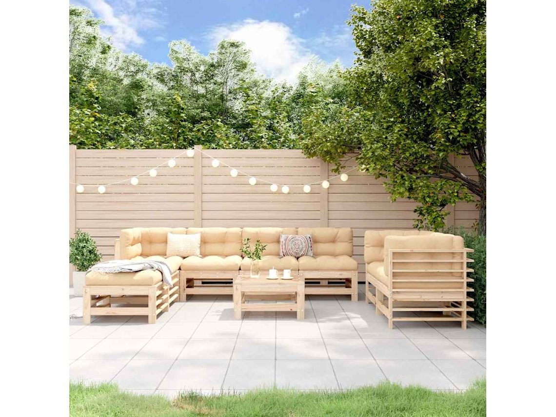 Vidaxl 9 Pcs Conjunto Lounge De Jardim Pinho Maciço