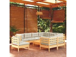 Vidaxl 10 Pcs Conjunto Lounge Jardim C/ Almofadões Creme Pinho Maciço