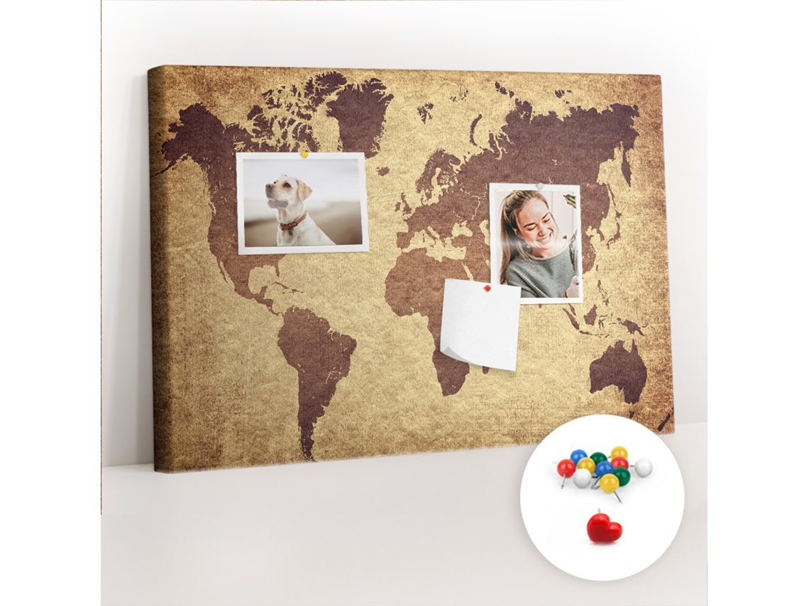 Painel De Cortiça Para Parede Mapa-múndi Antigo Para A Sala De Estar Espelharte (60x40 Cm)