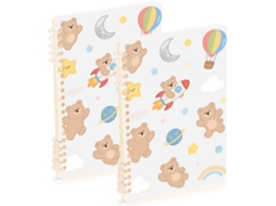 Conjunto de 2 Cadernos Pautados A5 com um Adorável Desenho Urso Marrom, 21,1 X 14,5 Cm, Encadernação em Espira