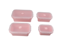 Peças De Recipiente De Silicone Para Alimentos, Lancheira Dobrável Portátil Para Homens E Mulheres, Rosa Aquaforge