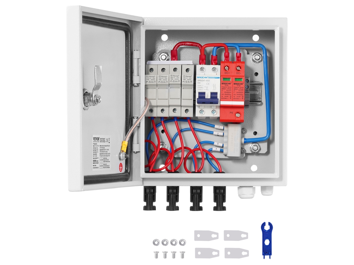 Corda Solar 15A Da Caixa 4 Do Combinador de VEVOR Picovolt para a Caixa de Aço Ip65 Do Sistema Do Painel Solar