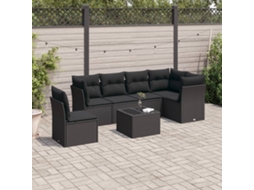 Vidaxl 7 Pcs Conjunto de Sofás P/ Jardim C/ Almofadões Vime Pe Preto
