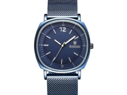Relógio de pulso masculino Bagari, elegante e sofisticado, com mecanismo de quartzo e pulseira de aço inoxidável.