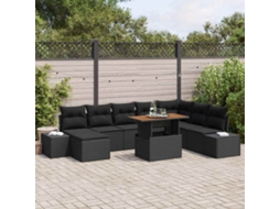 Vidaxl Conjunto De Sofá De Jardim 9 Unid. Preto Vime Pe