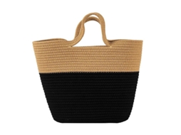 Bolsa de Praia de Palha com Corda de Algodão em Cores Contrastantes e Grande Capacidade AQUAFORGE