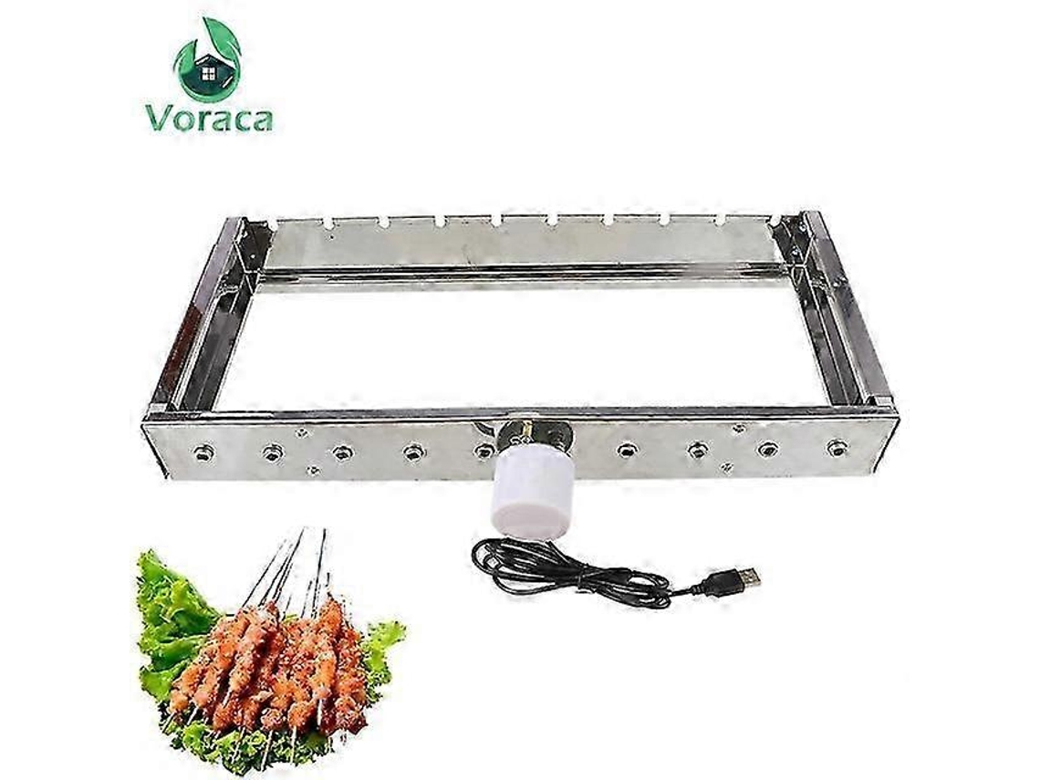 Lurelia Churrasqueira Giratória Automática 10 Espetos Aço Inoxidável Rotativa Prateleira Ajustável Uso Exterior