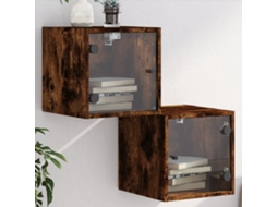 Vidaxl Mesa Cabeceira C/ Portas Vidro 2 Pcs 35x37x35cm Carvalho Fumado
