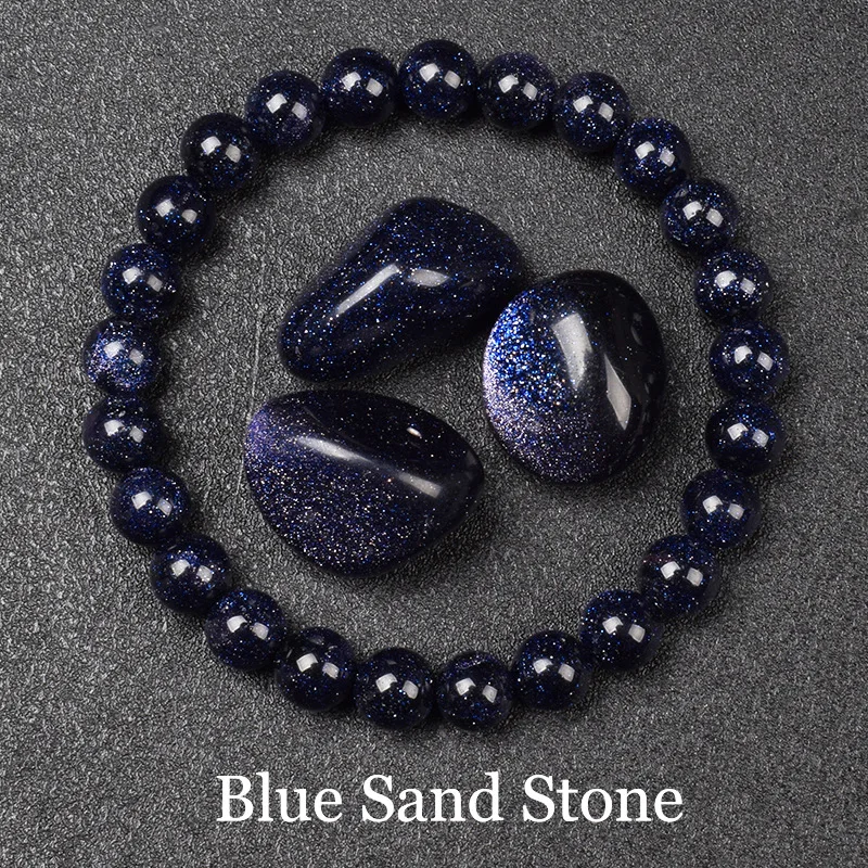 Pulseira De Contas De Pedra Natural (arenito Azul, 17 Cm) Para Ioga, Cura Reiki, Amuleto E Talismã Da Sorte.
