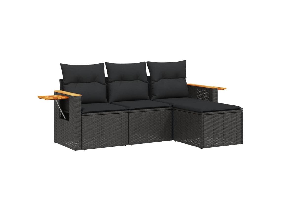 Conjunto de 4 Sofás para Jardim com Almofadões Vime Pe Preto MAISON EXCLUSIVE (4 pcs)
