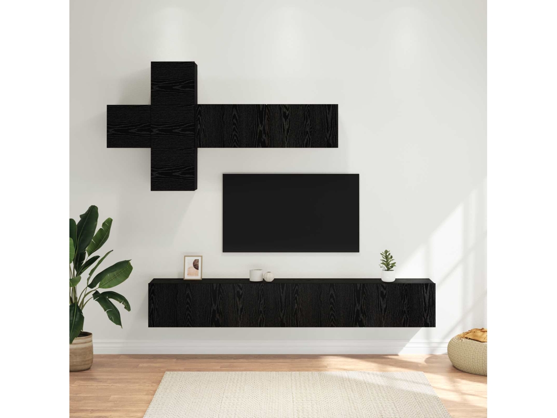 Vidaxl Conjunto De Móvel De Tv Montado Na Parede 7 Pcs Carvalho Preto