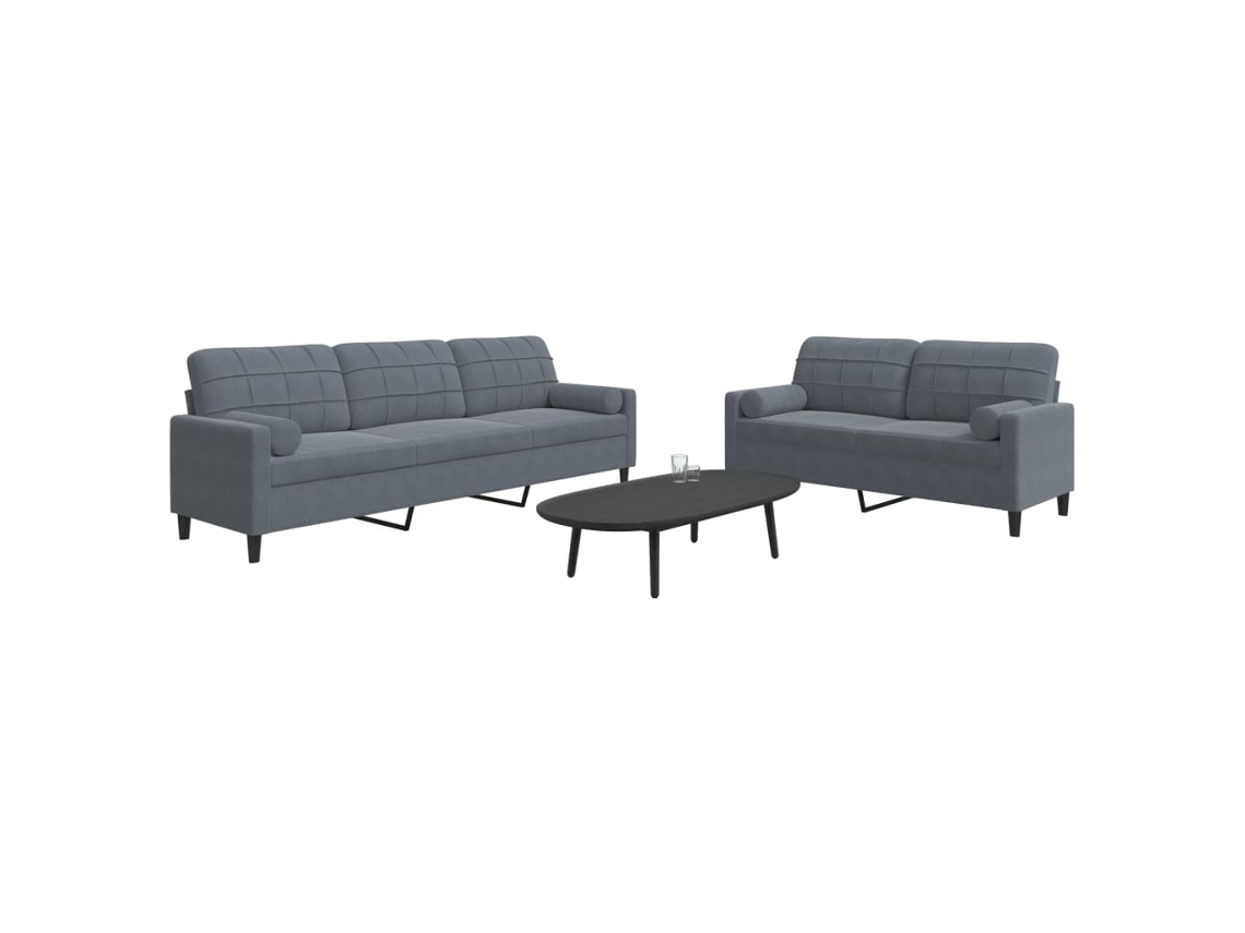 Vidaxl 2 Pcs Conjunto Sofás Com Almofadões E Rolos Veludo Cinza-escuro