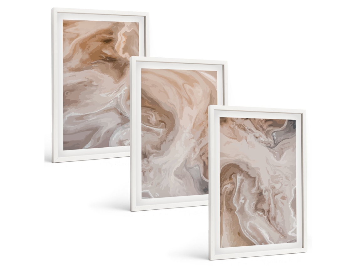 Galeria De Pinturas Murais Texturas Abstratas De Mármore Moldura Branca Imagens Para Um Quarto Infantil Espelharte (3 Piezas De 40x60 Cm)
