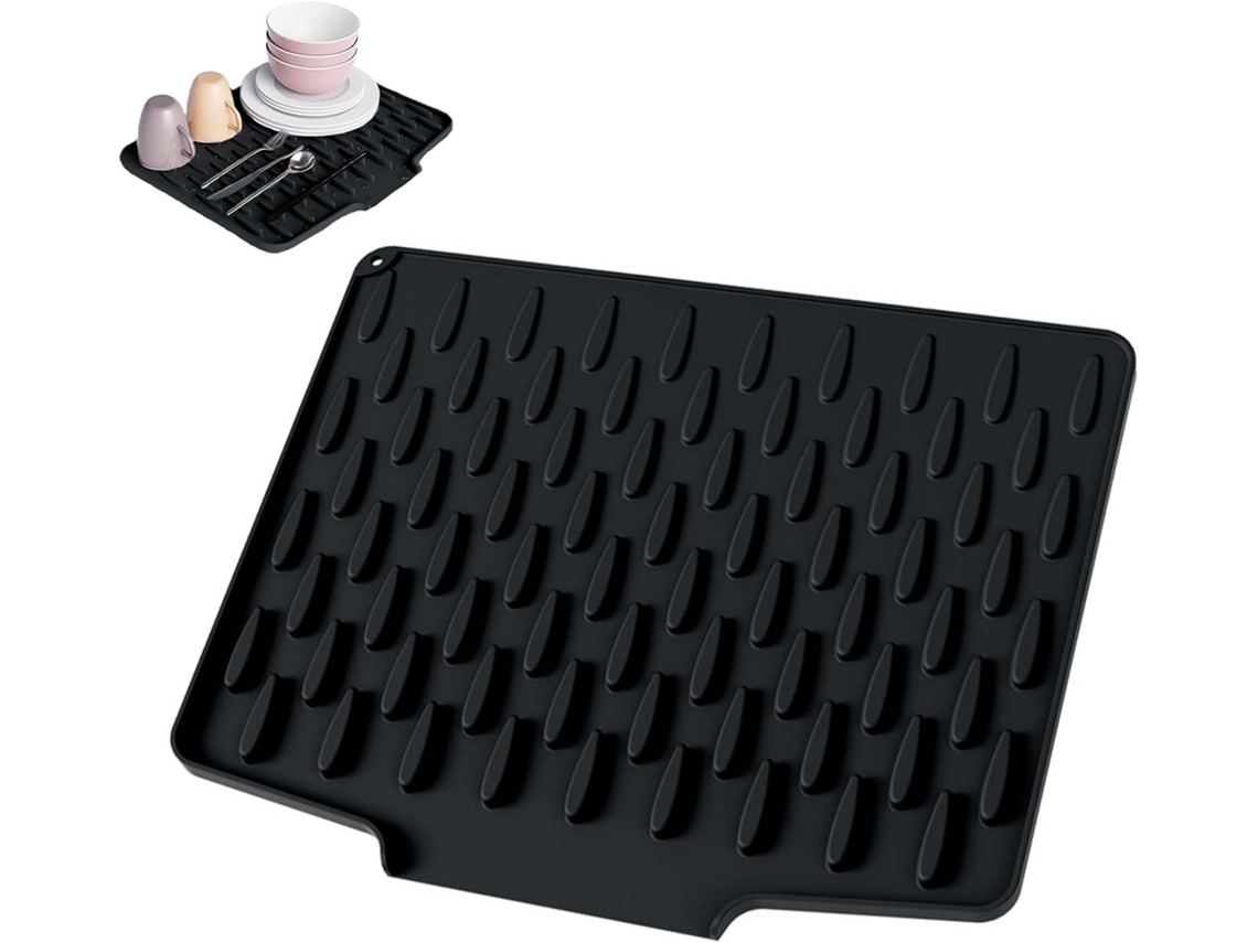 Tapete Secagem Loiça - Tapete Lava-loiça - Escorredor Cozinha - Para Bancada E Pia - Silicone - 40x32,5 Cm - Preto