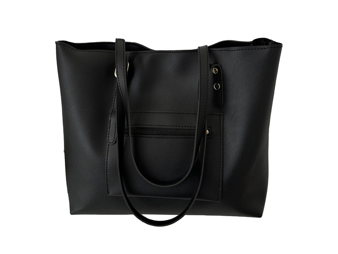 Bolsa de Ombro Feminina de Couro Pu com Alça Ajustável e Grande Capacidade Preta