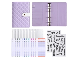 A6 Macaron Pu Leather Ring Binder Budget Planner Purple Bread Style, Includes 12-budget Cards + 8-zipper Bags 2-word