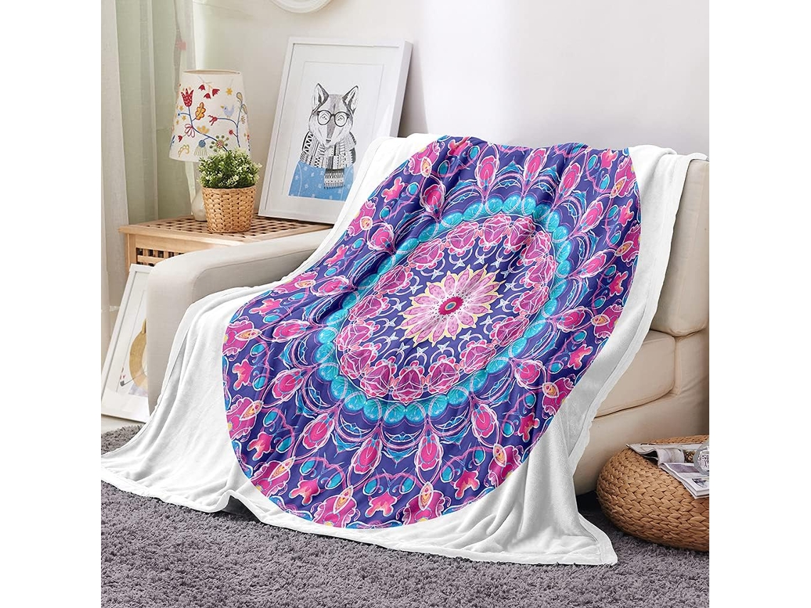 Manta de Lã Flanelada Xadrez Mandala Fansu Estampa 3d Macia e Fofa em Microfibra Ideal para o Inverno Perfeita